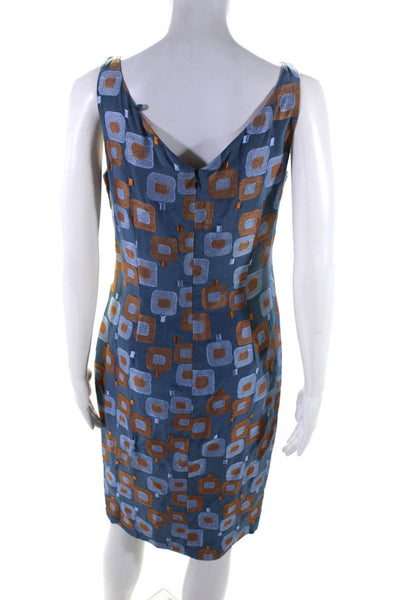 Tocca Womens Silk Geometric Print V Neck Sleeveless Dress Blue Size 8