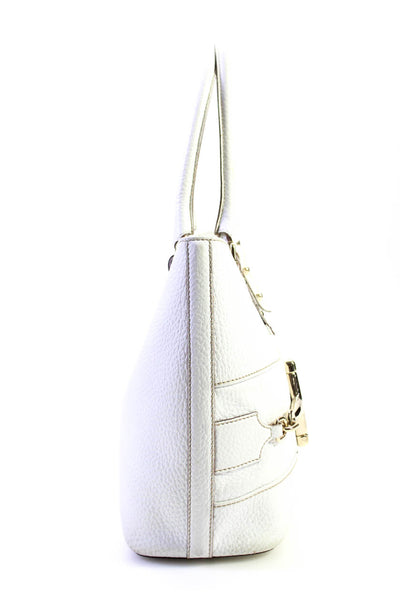 Gucci Womens Hasler Pebbled Leather Horsebit Rolled Handle Tote Handbag White