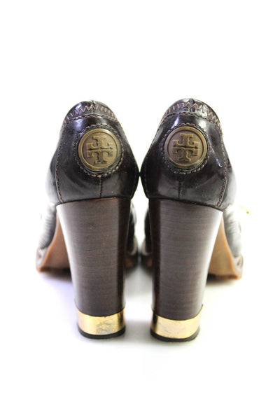 Tory Burch Womens Slip On Block Heel Buckle Pumps Dark Brown Leather Size 6M