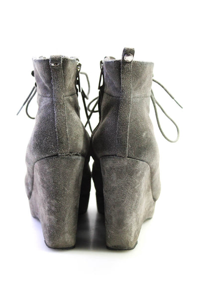 Michael Michael Kors Womens Side Zip Lace Up Platform Booties Gray Suede 6.5M