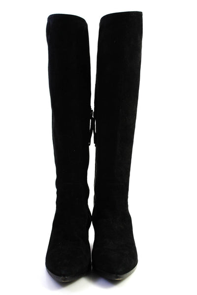 Miu Miu Womens Side Zip Block Heel Pointed Knee High Boots Black Suede Size 36