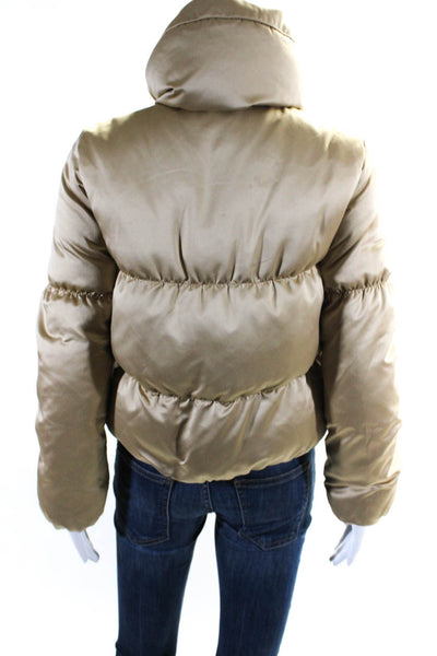 Theory Womens Gold Mock Neck Zip Long Sleeve Puffer Coat Jacket Size S