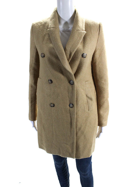Zara Basic Womens Double Breasted Coat Brown Cotton Size Extra Small