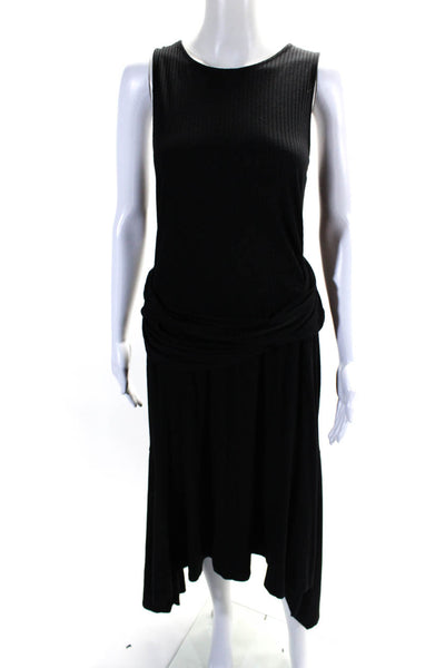 Anthropologie Womens Ribbed Knit Asymmetrical Hem Midi Tank Dress Black Size 2X