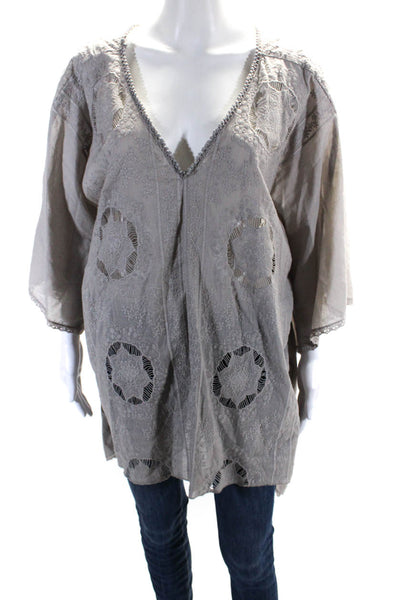 4 Love And Liberty Womens Cotton V-Neck Half Sleeve Tunic Blouse Gray Size XL