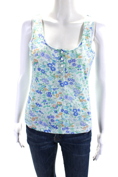 Love Shack Fancy Womens Floral Print Tank Top Blue Cotton Size Medium