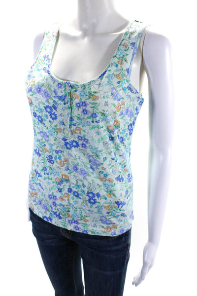 Love Shack Fancy Womens Floral Print Tank Top Blue Cotton Size Medium