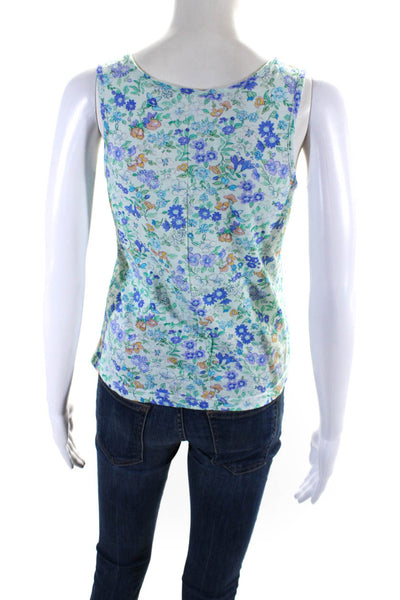 Love Shack Fancy Womens Floral Print Tank Top Blue Cotton Size Medium