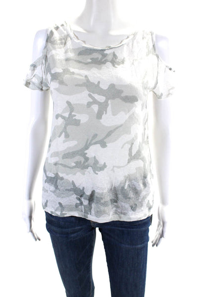 Generation Love Womens Camouflage Print Cold Shoulder Tee Shirt Gray Size Small