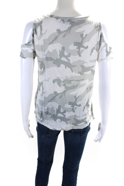 Generation Love Womens Camouflage Print Cold Shoulder Tee Shirt Gray Size Small