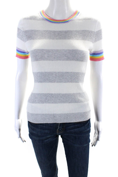 Cotton By Autumn Cashmere Womens Striped Sweater White Grey Size Small