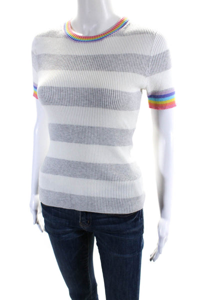 Cotton By Autumn Cashmere Womens Striped Sweater White Grey Size Small