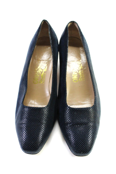 Salvatore Ferragamo Womens Leather Spotted Print Mid Heel Pumps Blue Size 8.5US