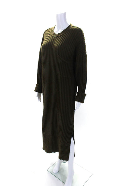 Pistola Womens Long Sleeve Crew Neck Midi Sweater Dress Green Cotton Size Medium