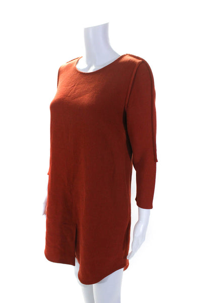 3.1 Phillip Lim Womens Rust Textured Crew Neck Long Sleeve A-Line Dress Size 0