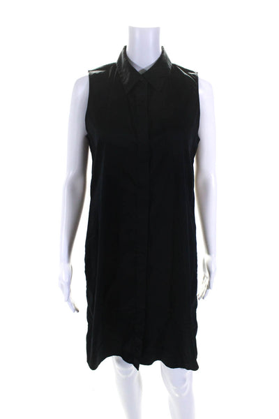 Theory Womens Cotton Collared Sleeveless Button Down Shirt Dress Black Size 8