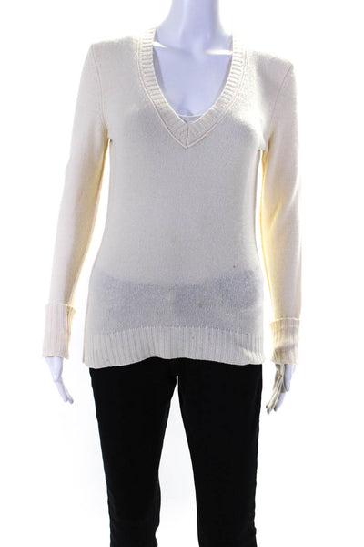 Inhabit Womens Cashmere Knitted V-Neck Long Sleeve Sweater Beige Size S