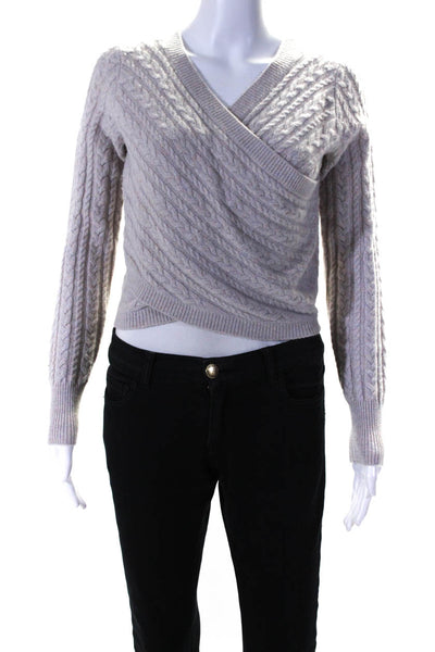 Intermix Womens Cable Knit V Neck Long Sleeves Sweater Beige Wool Size Small