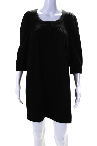 Vince Womens Long Sleeves Half Button Down Shirt Dress Black Wool Size Small