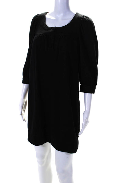 Vince Womens Long Sleeves Half Button Down Shirt Dress Black Wool Size Small