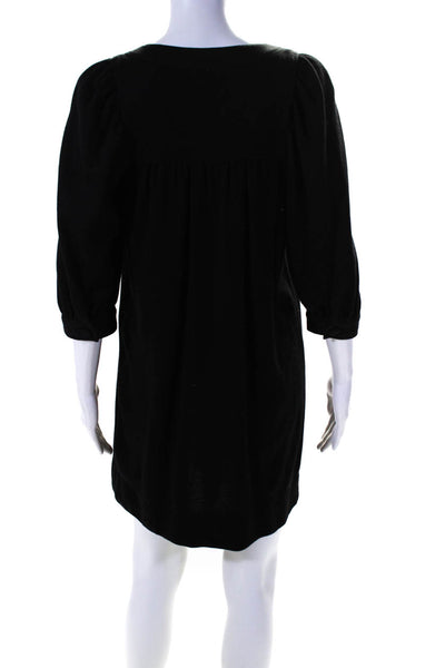 Vince Womens Long Sleeves Half Button Down Shirt Dress Black Wool Size Small