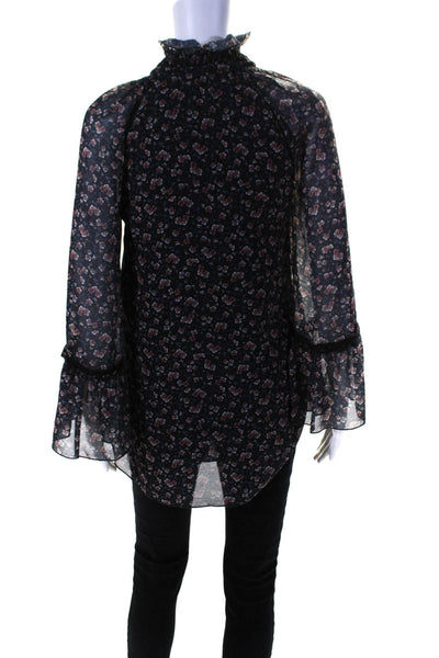 See by Chloe Womens Floral Flared Long Sleeved Tunic Blouse Blue Pink Size 36