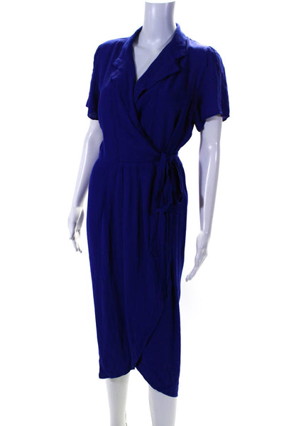 Yumi Kim Womens Meet and Greet Short Sleeved Tied Midi Wrap Dress Blue Size S