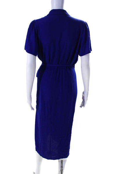 Yumi Kim Womens Meet and Greet Short Sleeved Tied Midi Wrap Dress Blue Size S