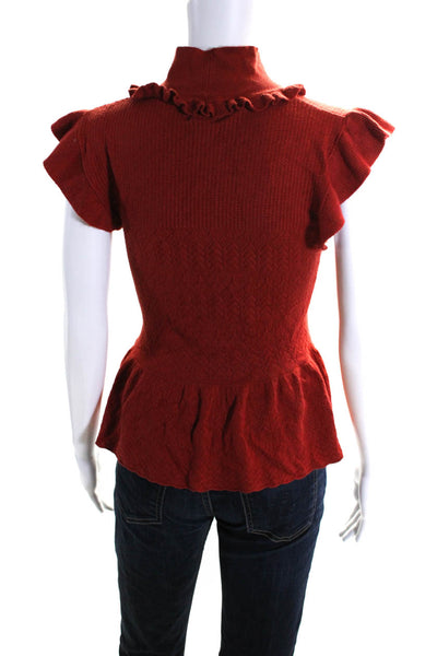 Torn by Ronny Kobo Womens Knit Ruffle Trim Sleeveless Blouse Top Orange Size M