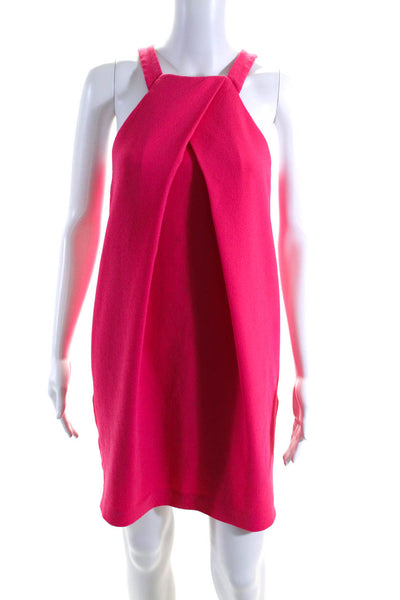 Trina Turk Womens Pleated Square Neck Sleeveless Zip Up Mini Dress Pink Size S