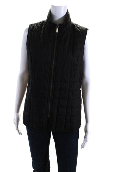 Michael Michael Kors Womens Sleeveless Full Zip Short Quilted Vest Black Size L