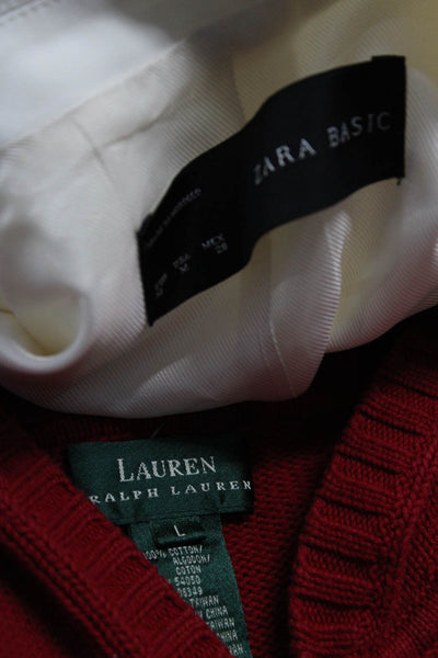 Zara Woman Lauren Ralph Lauren Womens Vest Hoodie Ivory White Red Size M L Lot 2