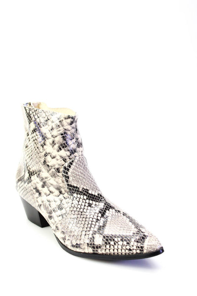 Steve Madden Womens Gray Leather Snakeskin Print Ankle Boots Shoes Size 6.5M