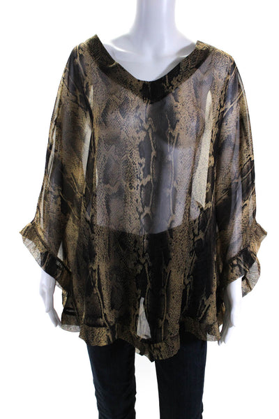 Show Me Your Mumu Womens Brown Snakeskin Print Scoop Neck Poncho Top Size OS