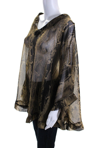 Show Me Your Mumu Womens Brown Snakeskin Print Scoop Neck Poncho Top Size OS