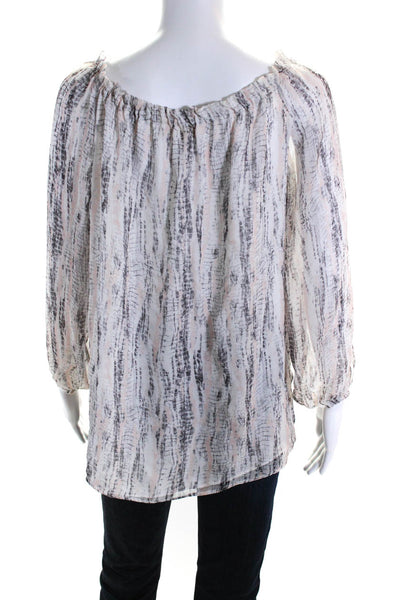 Ramy Brook Womens Gray/Pink Printed Silk V-Neck Long Sleeve Blouse Top Size XS