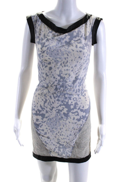 Thakoon Womens Gray Silk Leather Printed Boat Neck Sleeveless A-Line Dress Size