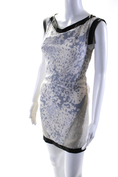 Thakoon Womens Gray Silk Leather Printed Boat Neck Sleeveless A-Line Dress Size
