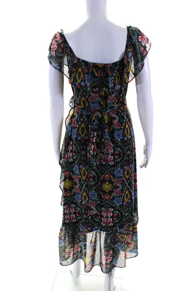 Rebecca Minkoff Womens Black Multicolor Floral Ruffle V-Neck Wrap Dress Size XS