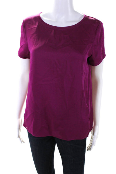 Theory Womens 100% Silk Short Sleeved Scoop Neck Blouse Magenta Pink Size S