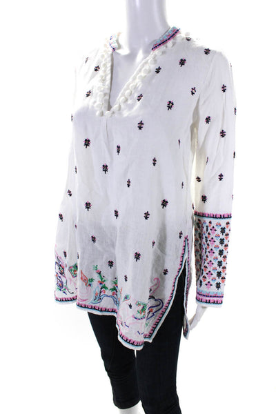 Calypso Saint Barth Womens Embroidered V Neck Tunic White Pink Black Size XS