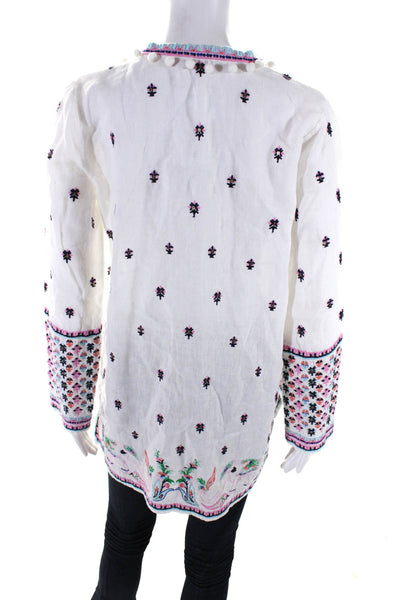 Calypso Saint Barth Womens Embroidered V Neck Tunic White Pink Black Size XS