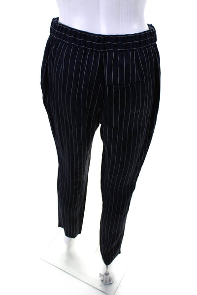 BOSS Womens Pinstriped Elastic Waist Slim Tapered Pants Navy Blue White Size 2