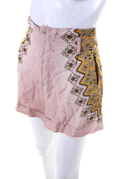 Agua Bendita Womens Floral Print Mid-Rise Zip Up Casual Shorts Pale Pink Size M