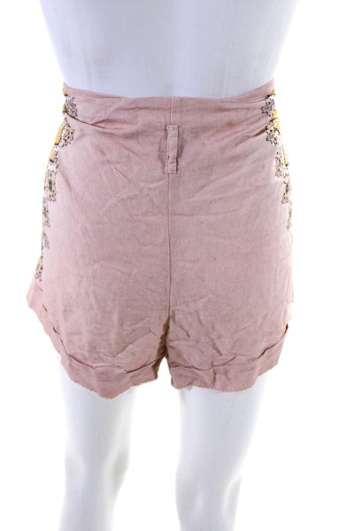 Agua Bendita Womens Floral Print Mid-Rise Zip Up Casual Shorts Pale Pink Size M