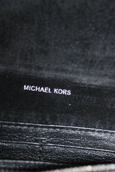 Michael Kors Womens Metallic Grain Leather Flap Wallet Silver Tone