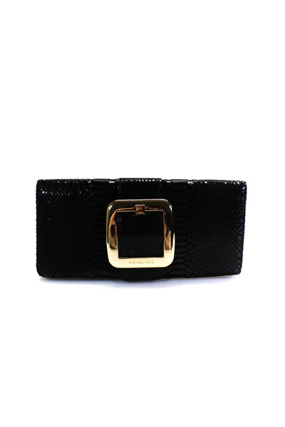 Michael Michael Kors Womens Buckle Logo Snake Embossed Clutch Handbag Black
