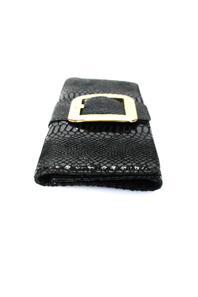 Michael Michael Kors Womens Buckle Logo Snake Embossed Clutch Handbag Black