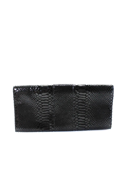 Michael Michael Kors Womens Buckle Logo Snake Embossed Clutch Handbag Black