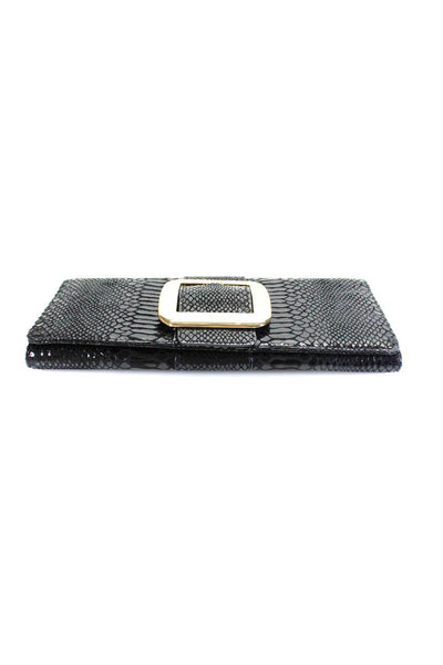 Michael Michael Kors Womens Buckle Logo Snake Embossed Clutch Handbag Black